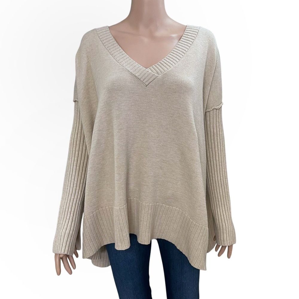 Free People Orion Oversized Sweater Tunic Small Pullover V Neck Boho Casual